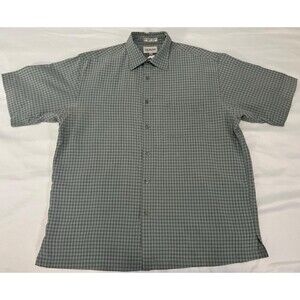Alfani Mens Short Sleeve Button Down Shirt Gray Check Plaid Size LARGE.